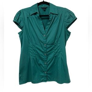 Banana Republic Teal Button Down V-Neck Blouse (Size M)